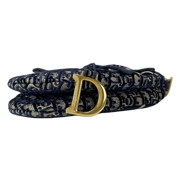 Auth DIOR/ChristianDior Saddle Bag Navy Cream Gray Velour Jacquard Handbag - Picture 7 of 16